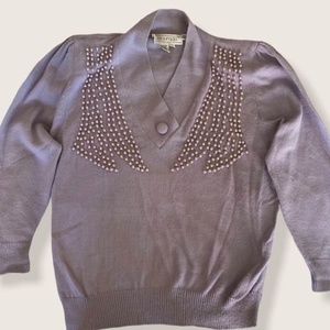 80’s Vintage Lavender Pearl Fuzzy Sweater by Maurada Size L